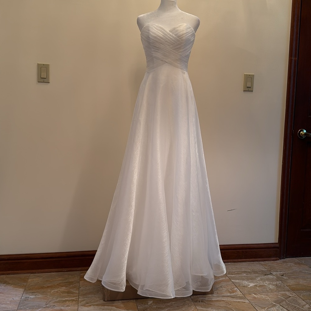 La Femme Strapless White A-Line Wedding Dress 6